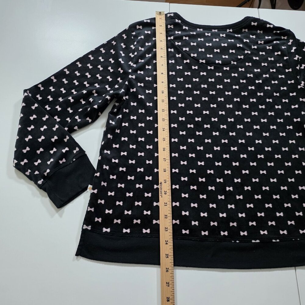 Kate Spade Pajama Set Womens L Black Pink Bow Tie Pattern Pockets Fleece Boho - Picture 6 of 16